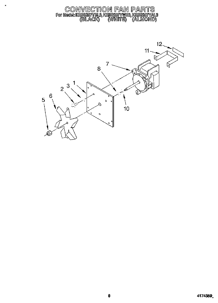 CONVECTION FAN Diagram and Parts List for KEBS207YAL3  KitchenAid Wall Oven