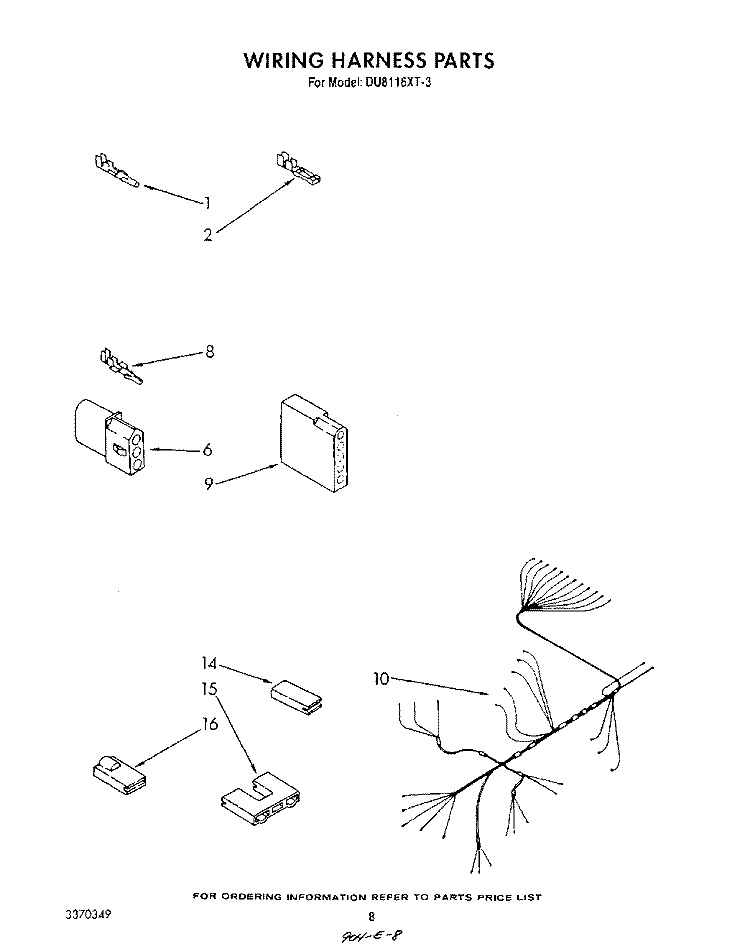 WIRING HARNESS Diagram and Parts List for DU8116XT3  Whirlpool Dishwasher