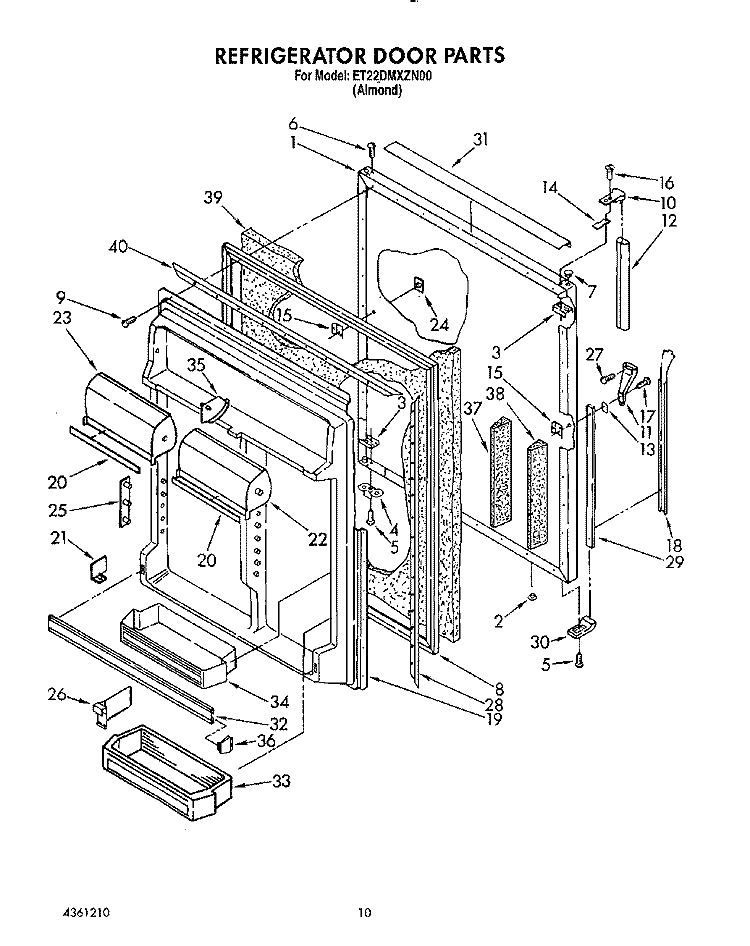 REFRIGERATOR DOOR Diagram and Parts List for ET22DMXZN00  Whirlpool Refrigerator
