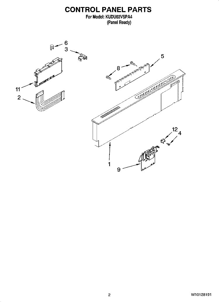 CONTROL PANEL PARTS Diagram and Parts List for KUDU02VSPA4  KitchenAid Dishwasher