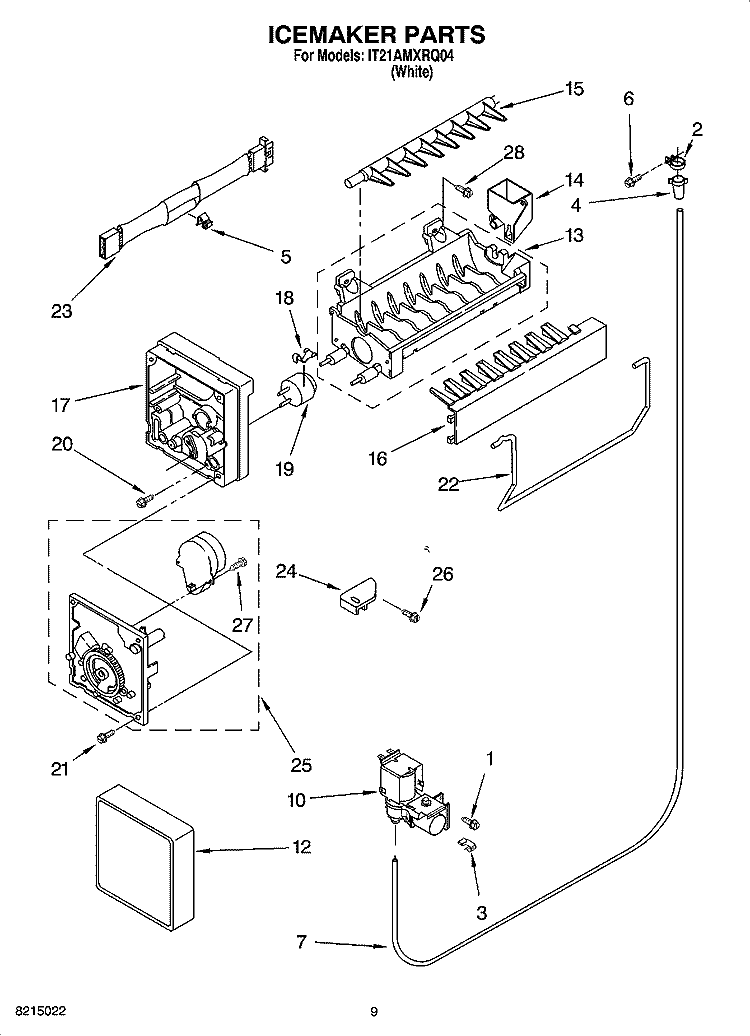 ICEMAKER PARTS Diagram and Parts List for IT21AMXRQ04  Inglis Refrigerator