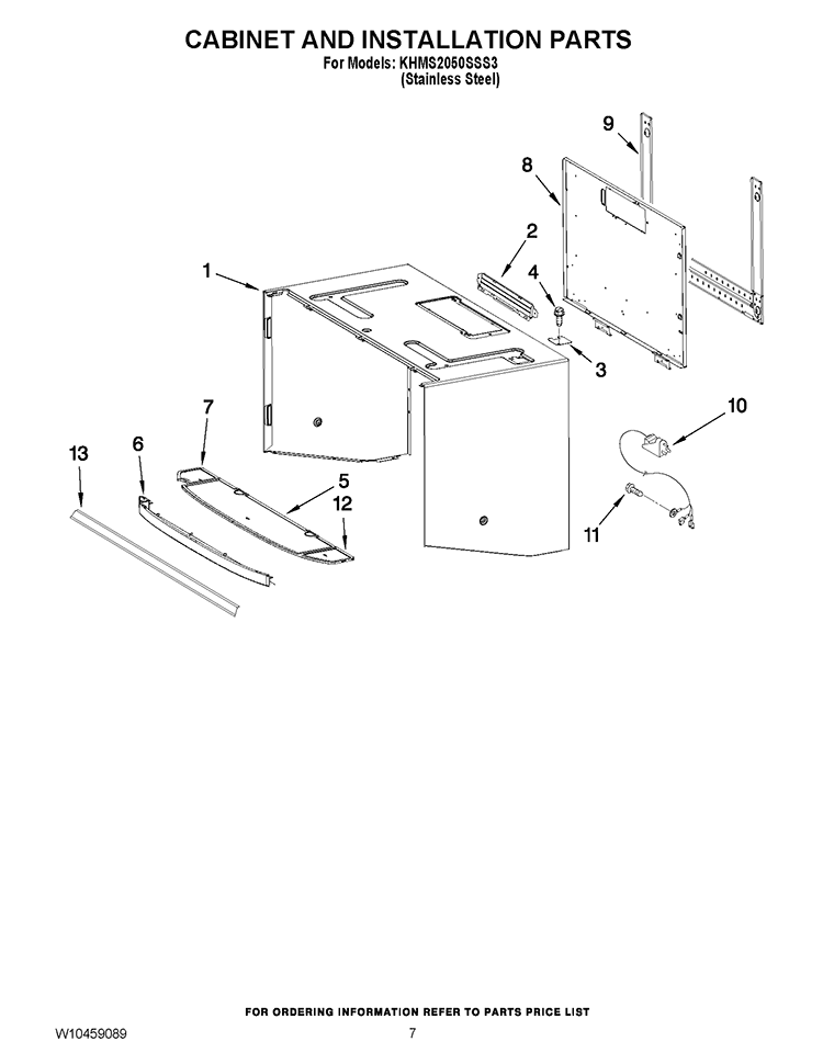 CABINET AND INSTALLATION PARTS Diagram and Parts List for KHMS2050SSS3  KitchenAid Microwave