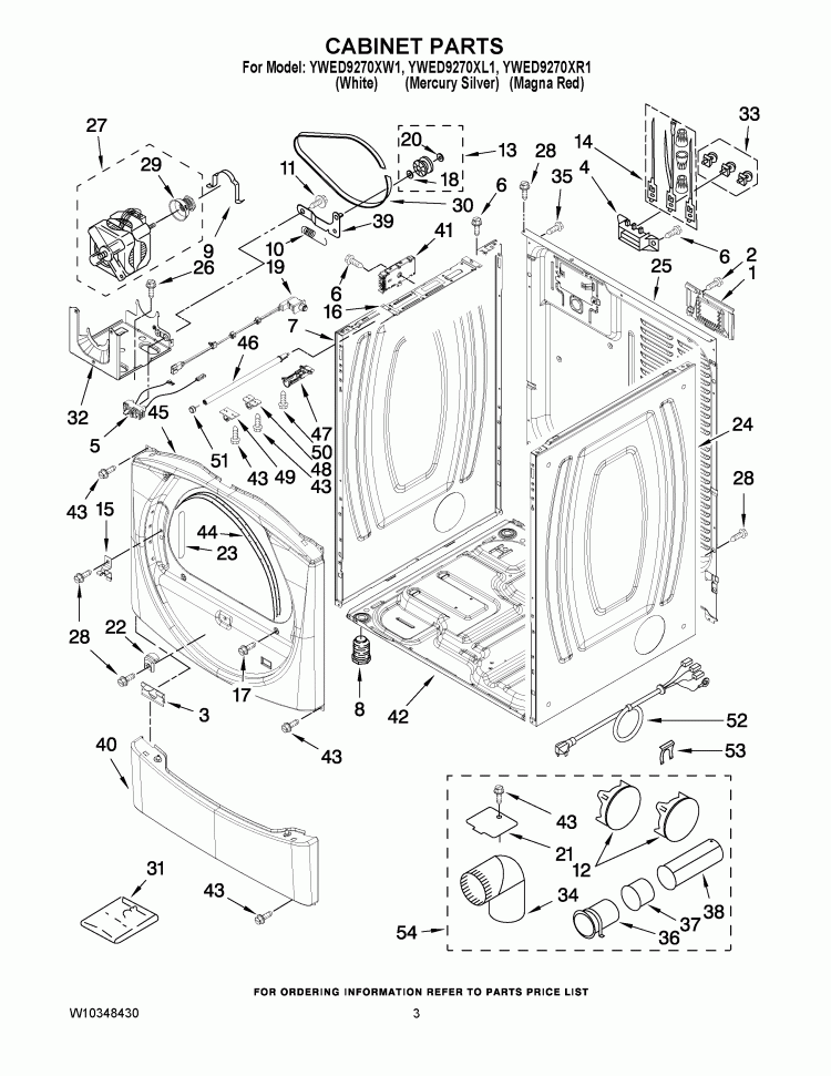 CABINET PARTS Diagram and Parts List for YWED9270XR1  Whirlpool Dryer