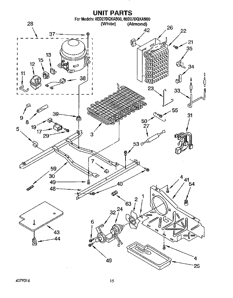 UNIT Diagram and Parts List for 8ED27DQXAN00  Whirlpool Refrigerator