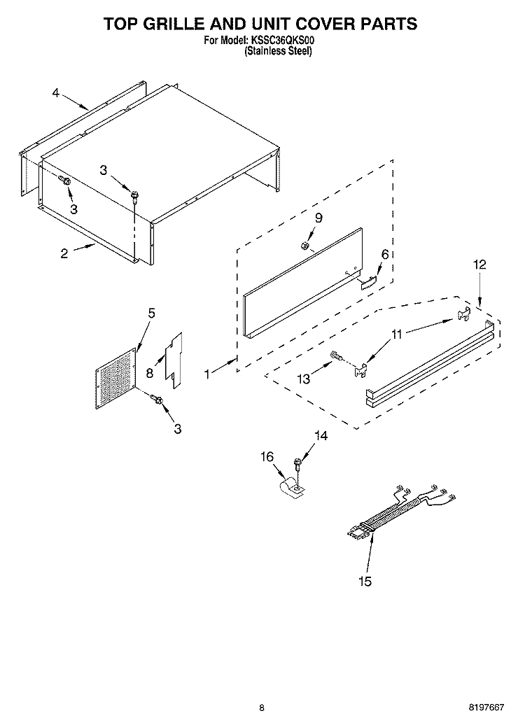 TOP GRILLE & UNIT COVER Diagram and Parts List for KSSC36QKS00  KitchenAid Refrigerator