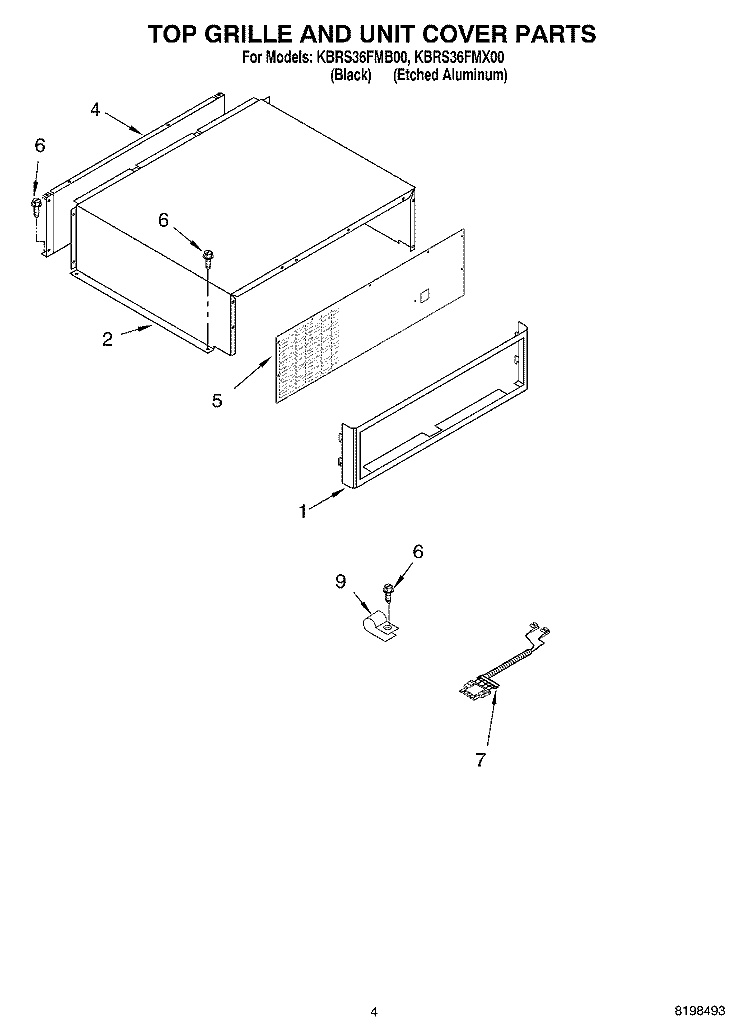 TOP GRILLE AND UNIT COVER PARTS Diagram and Parts List for KBRS36FMB00  KitchenAid Refrigerator