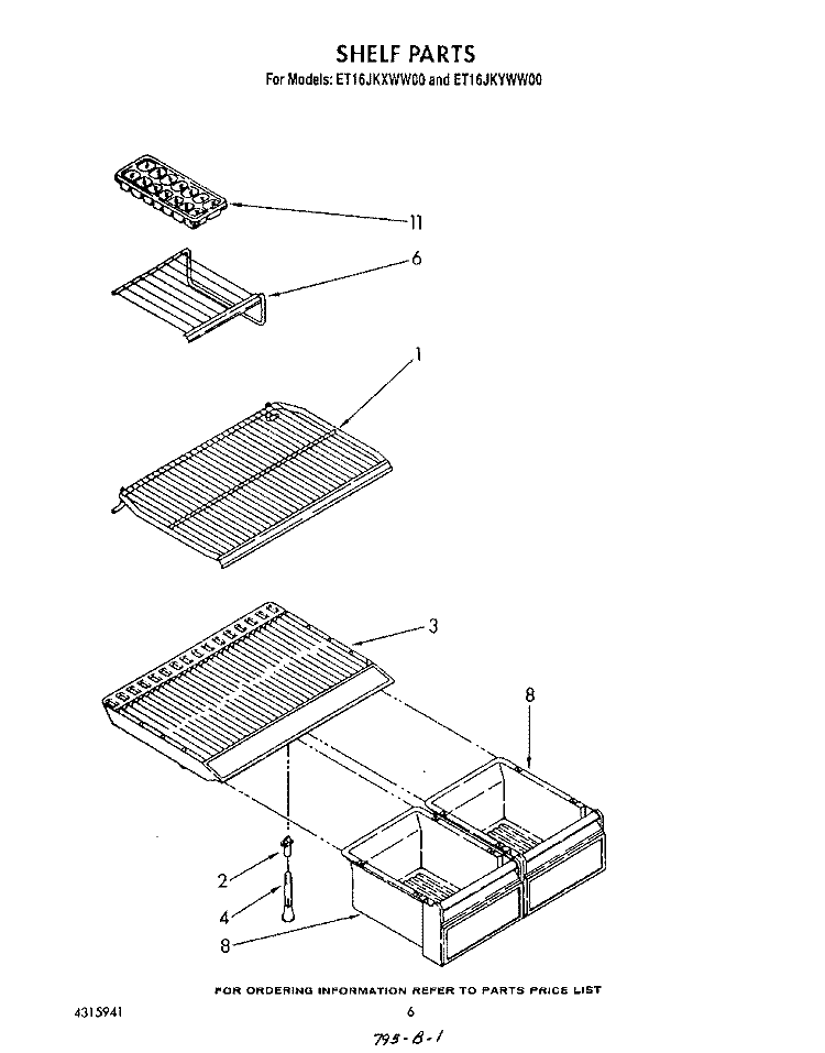 SHELF Diagram and Parts List for ET16JKXWG00  Whirlpool Refrigerator