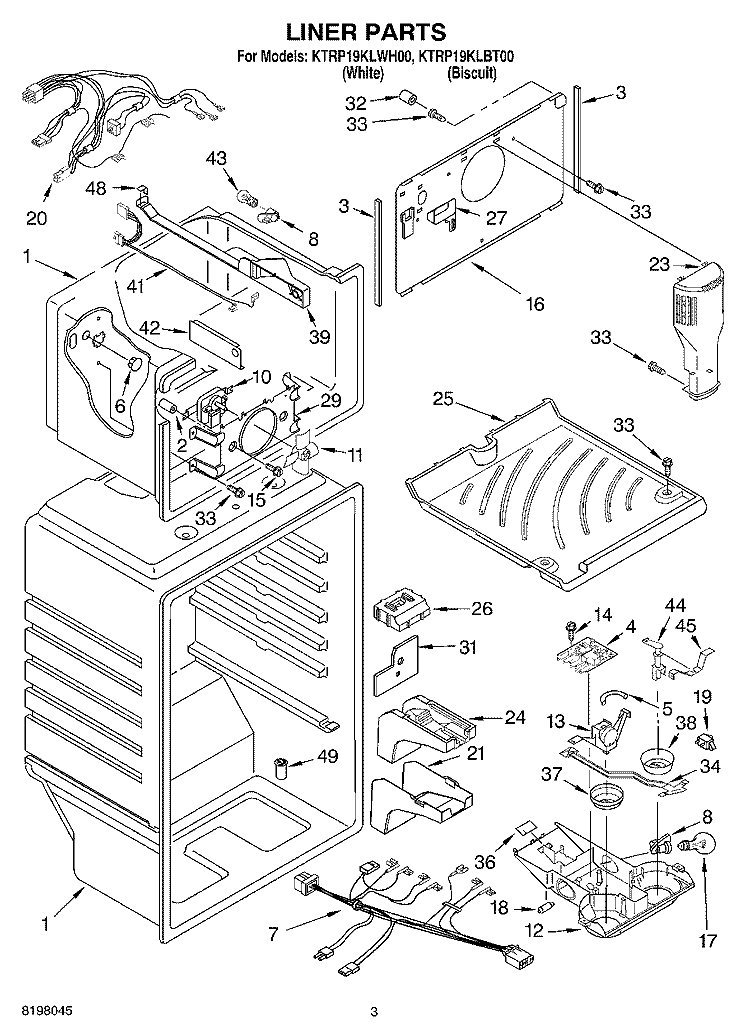 LINER Diagram and Parts List for KTRP19KLWH00  KitchenAid Refrigerator