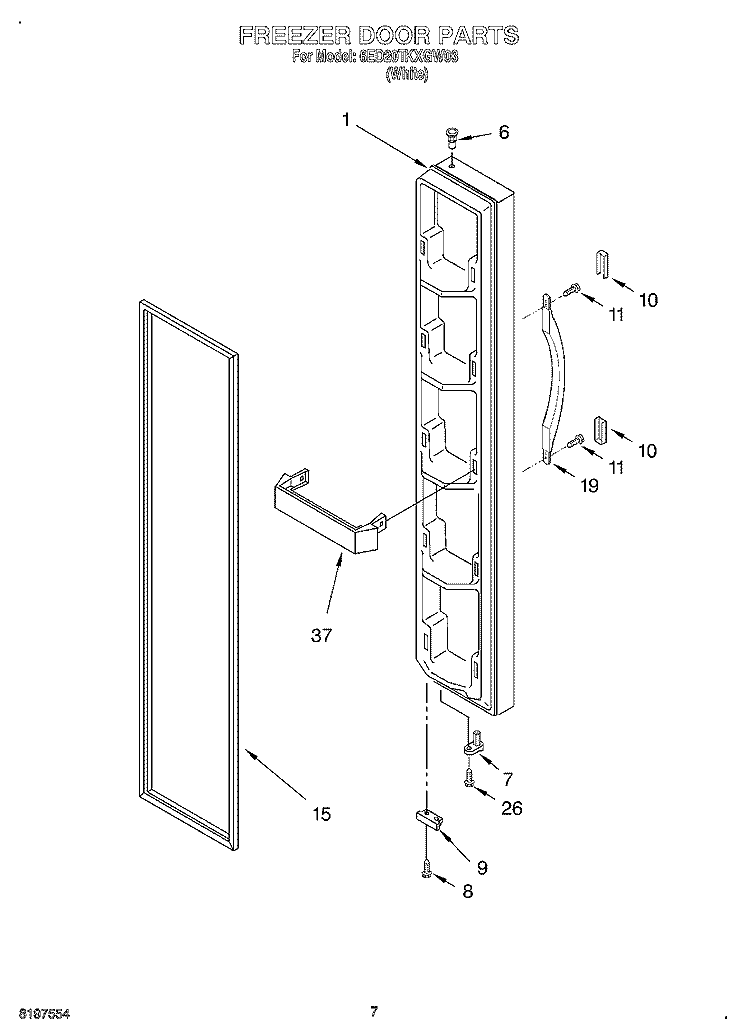 FREEZER DOOR Diagram and Parts List for 6ED20TKXGW03  Whirlpool Refrigerator