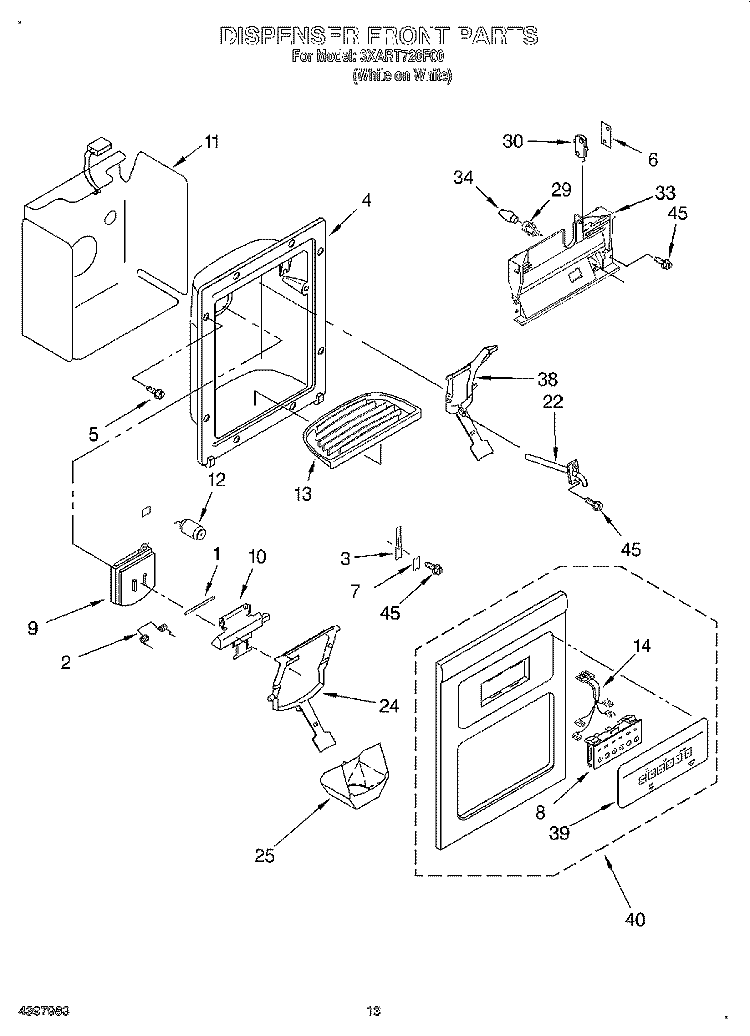 DISPENSER FRONT Diagram and Parts List for 3XART720F00  Whirlpool Refrigerator