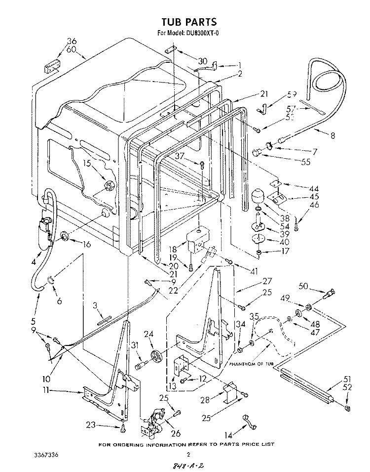 TUB , LITERATURE AND OPTIONAL Diagram and Parts List for DU8300XT0  Whirlpool Dishwasher