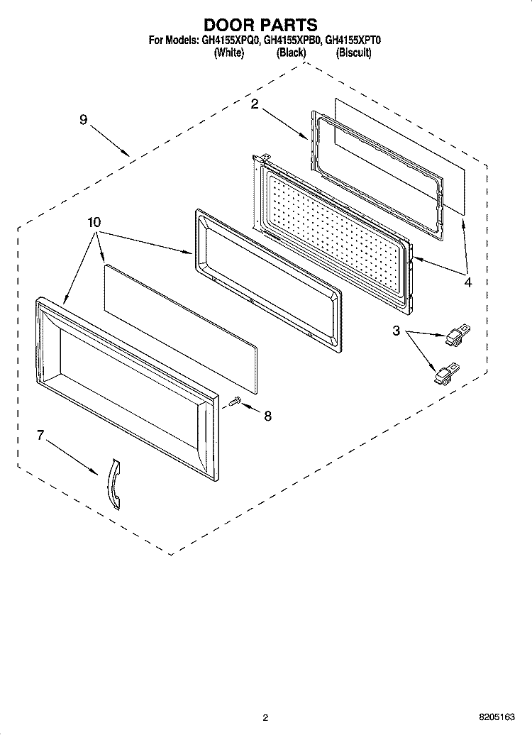 DOOR PARTS Diagram and Parts List for GH4155XPQ0  Whirlpool Microwave