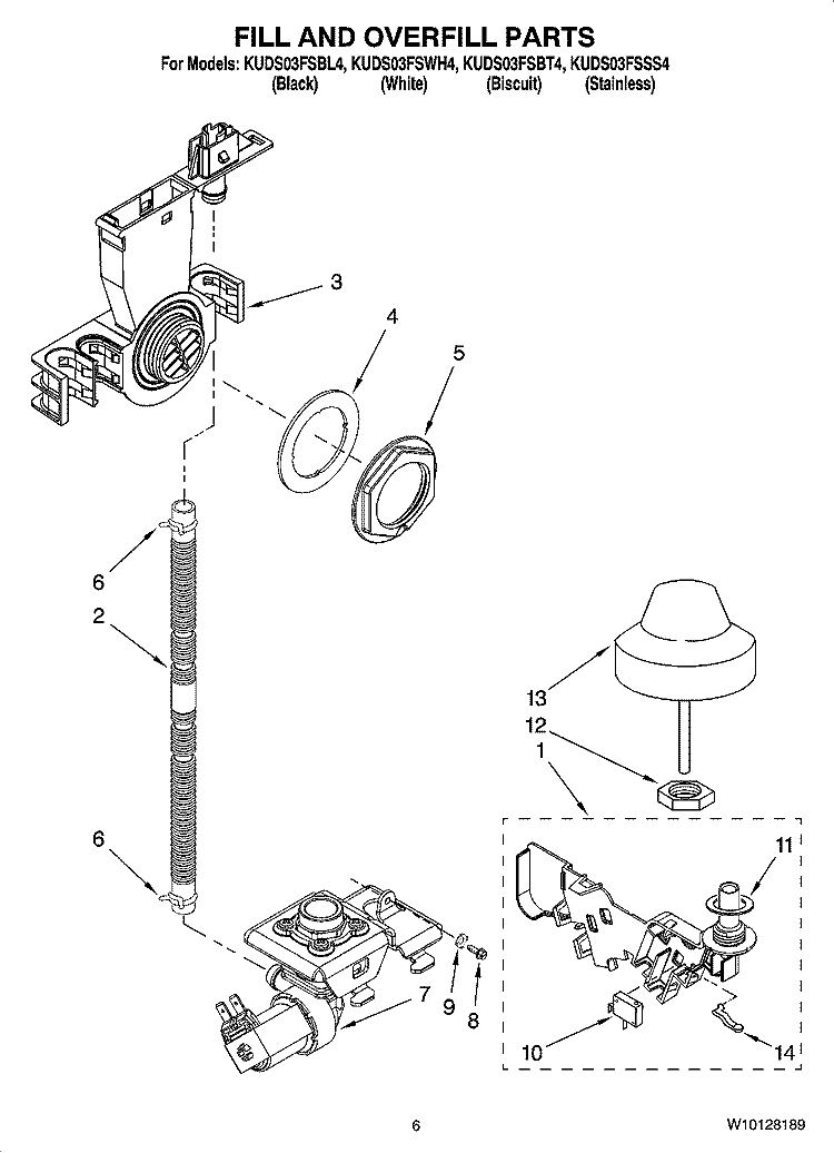 FILL AND OVERFILL PARTS Diagram and Parts List for KUDS03FSSS4  KitchenAid Dishwasher