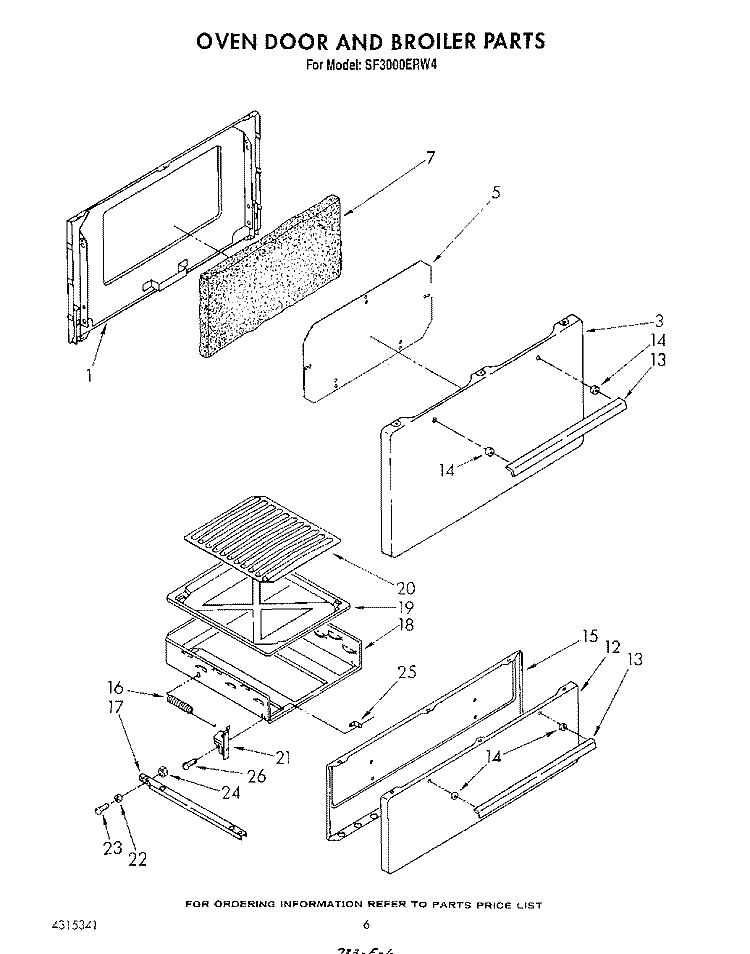 OVEN DOOR AND BROILER Diagram and Parts List for SF3000ERW4  Whirlpool Range
