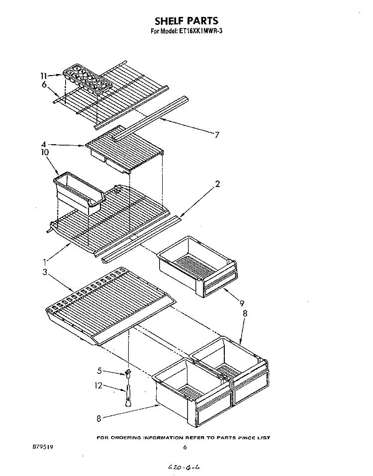 SHELF Diagram and Parts List for ET16XK1MWR3  Whirlpool Refrigerator