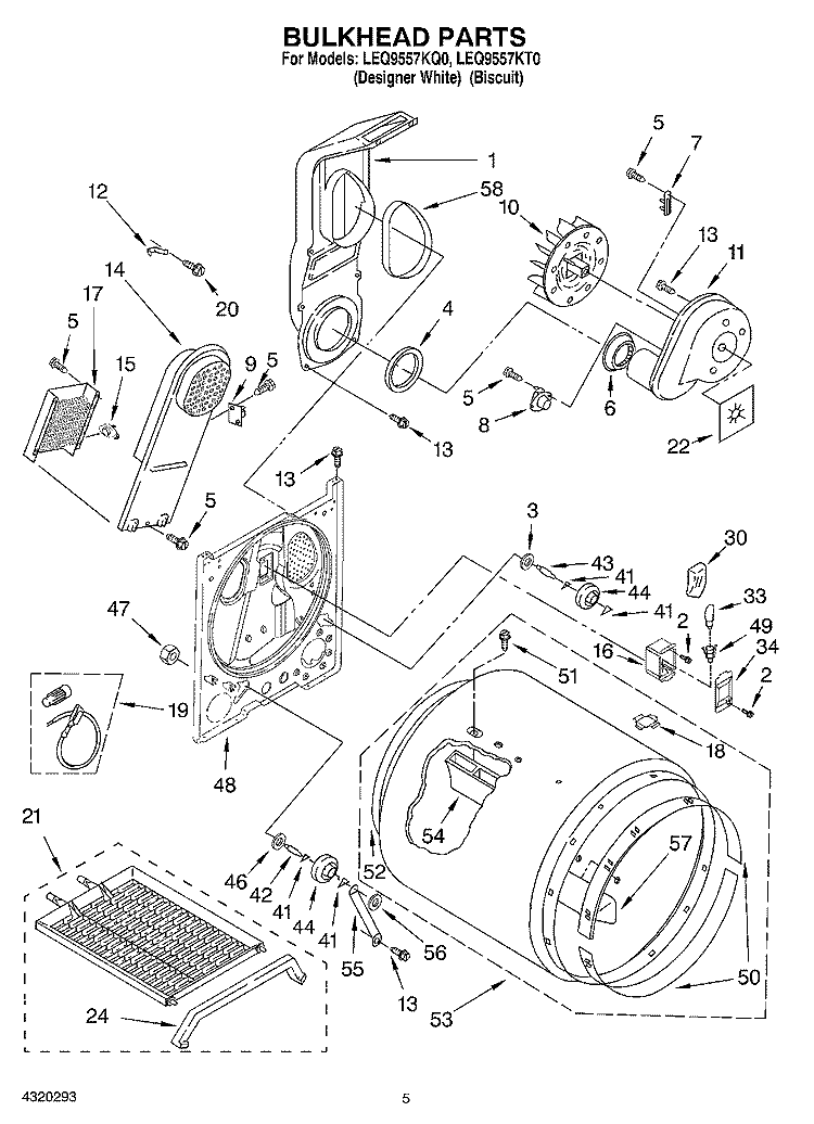 SECTION Diagram and Parts List for LEQ9957KT0  Whirlpool Dryer