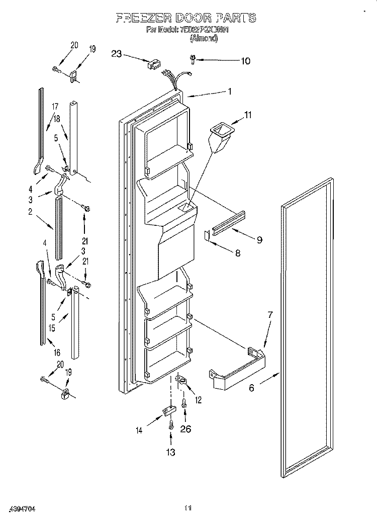 FREEZER DOOR Diagram and Parts List for 7ED22PQXDN01  Whirlpool Refrigerator