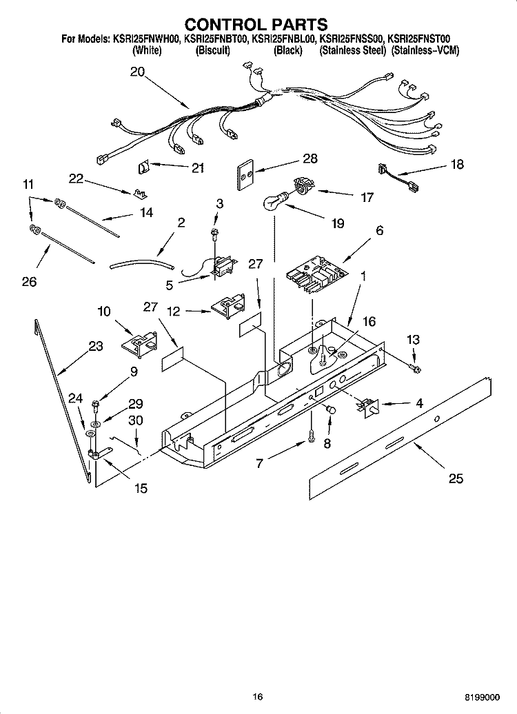 CONTROL PARTS Diagram and Parts List for KSRI25FNSS00  KitchenAid Refrigerator