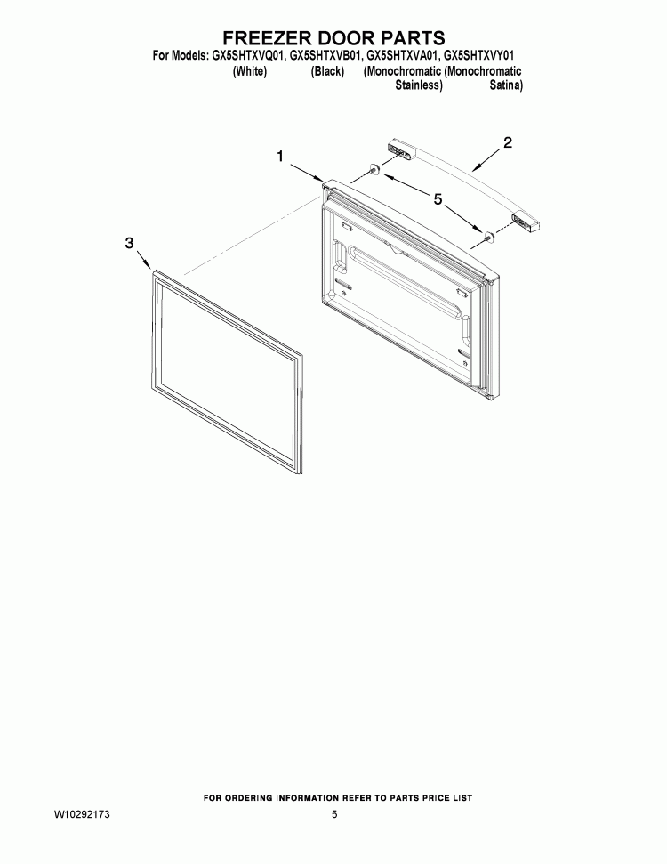 FREEZER DOOR PARTS Diagram and Parts List for GX5SHTXVY01  Whirlpool Refrigerator
