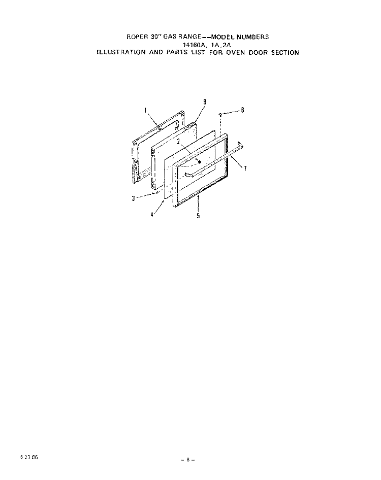 SECTION Diagram and Parts List for 1416W1A  Roper Range