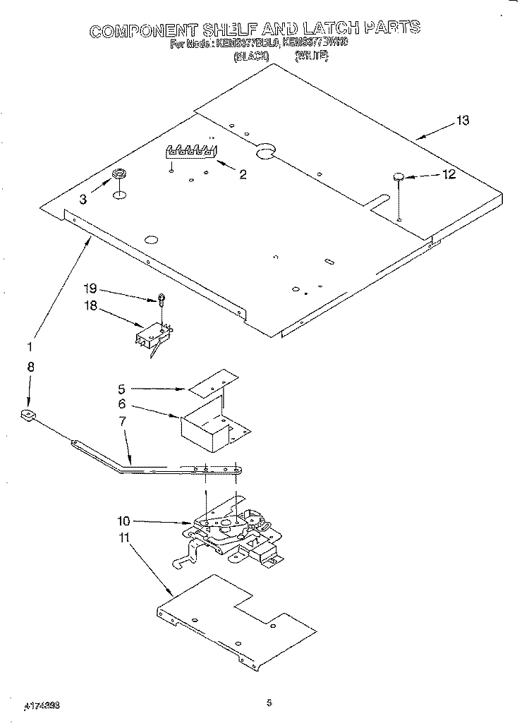 COMPONENT SHELF AND LATCH Diagram and Parts List for KEMS377BBL0  KitchenAid Wall Oven