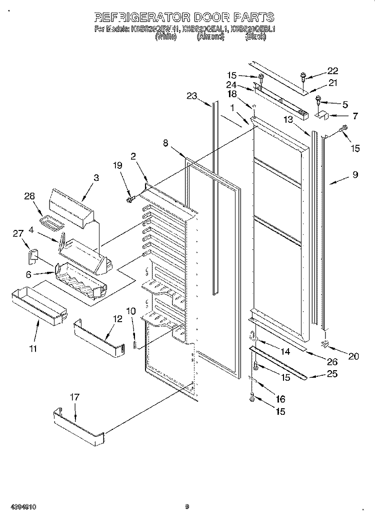 REFRIGERATOR DOOR Diagram and Parts List for KSBS20QEAL1  KitchenAid Refrigerator
