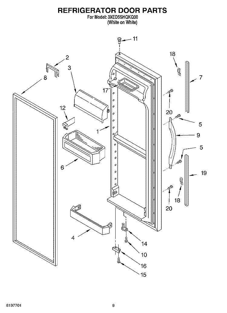 REFRIGERATOR DOOR Diagram and Parts List for 3XED5SHQKQ00  Whirlpool Refrigerator