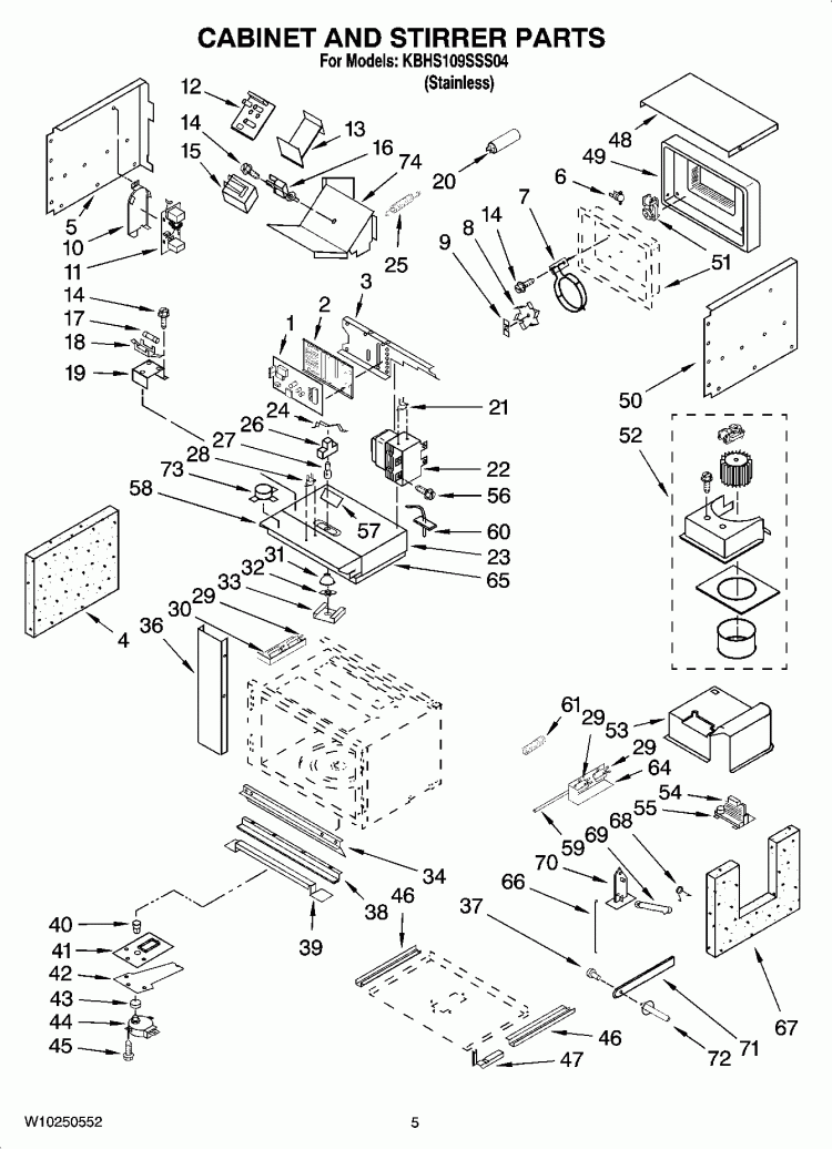 CABINET AND STIRRER PARTS Diagram and Parts List for KBHS109SSS04  KitchenAid Microwave
