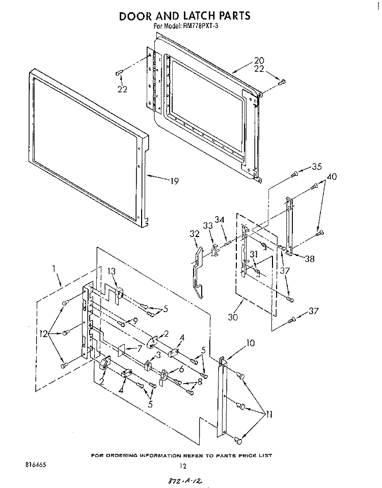 DOOR AND LATCH Diagram and Parts List for RM778PXT3  Whirlpool Microwave Oven Combo