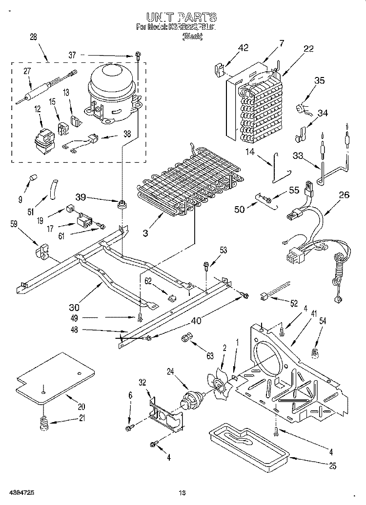 UNIT Diagram and Parts List for KSRB22QFBL01  KitchenAid Refrigerator