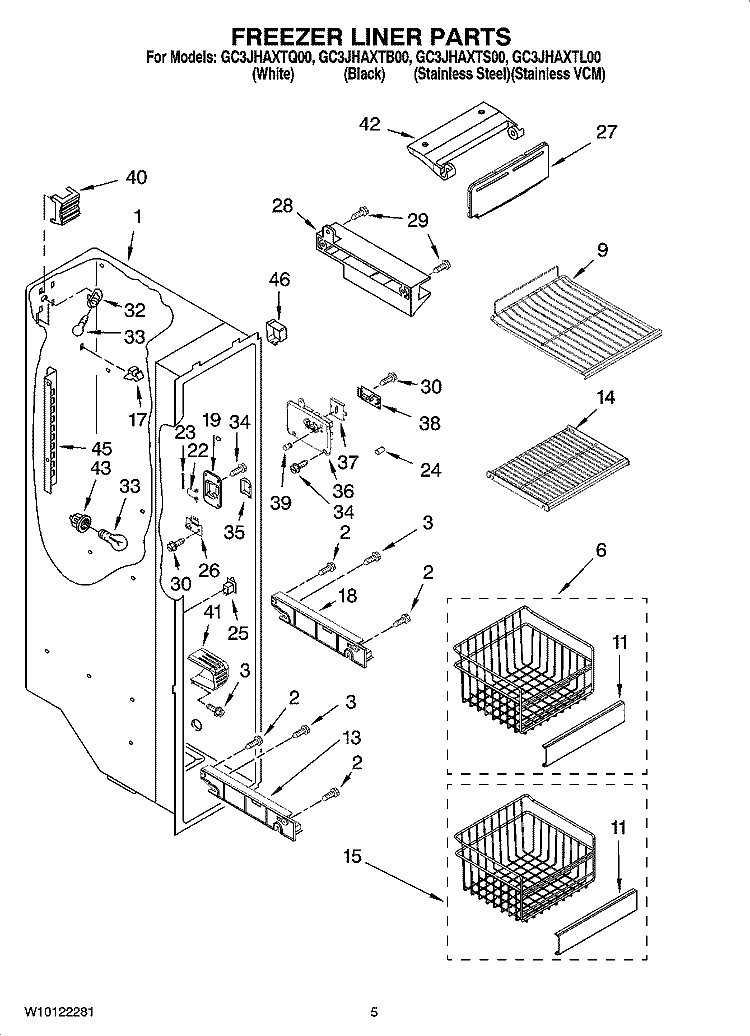 FREEZER LINER PARTS Diagram and Parts List for GC3JHAXTL00  Whirlpool Refrigerator