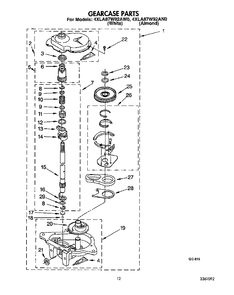 GEARCASE Diagram and Parts List for 4XLA87W92AW0  Whirlpool Washer