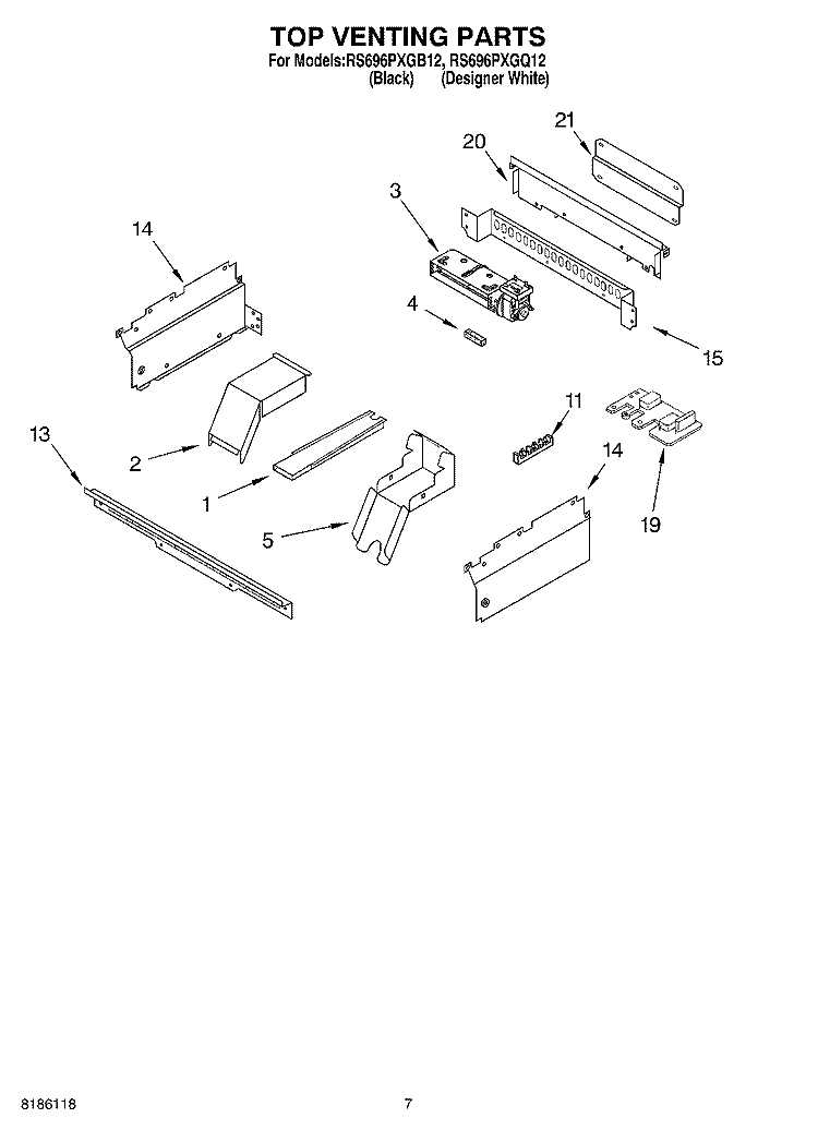 TOP VENTING PARTS Diagram and Parts List for RS696PXGB12  Whirlpool Range