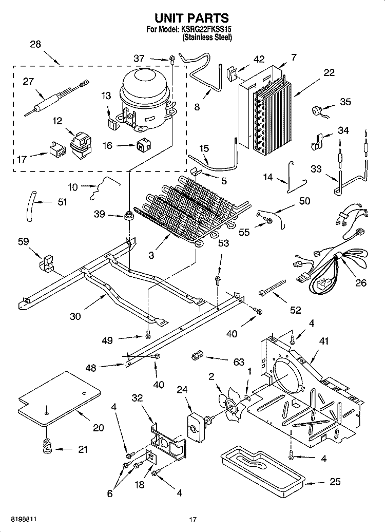 UNIT PARTS Diagram and Parts List for KSRG22FKSS15  KitchenAid Refrigerator
