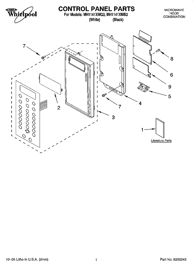 CONTROL PANEL PARTS Diagram and Parts List for MH1141XMB3  Whirlpool Microwave