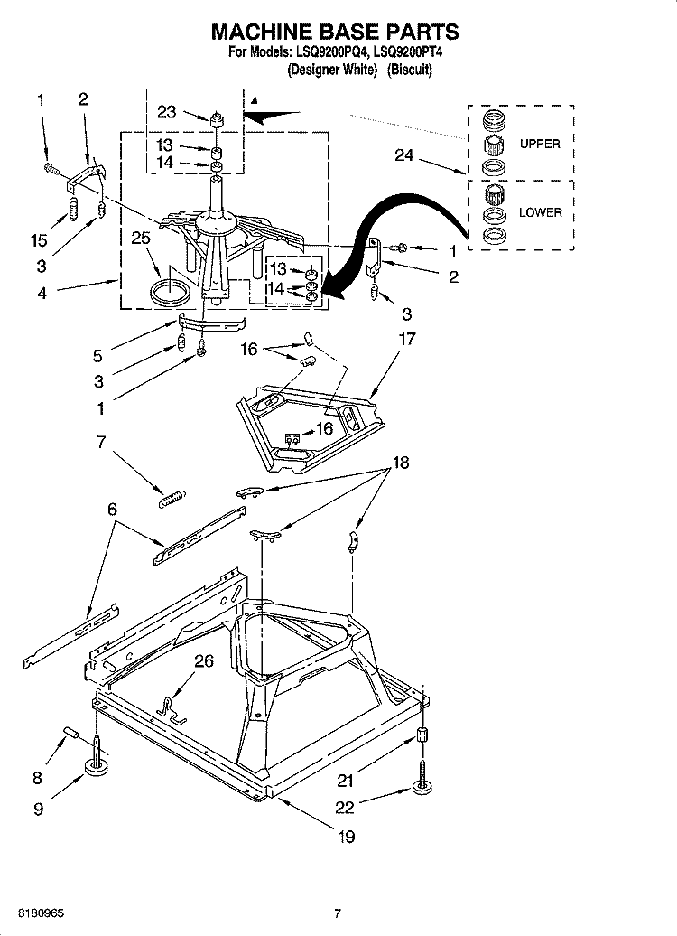 MACHINE BASE PARTS Diagram and Parts List for LSQ9200PT4  Whirlpool Washer