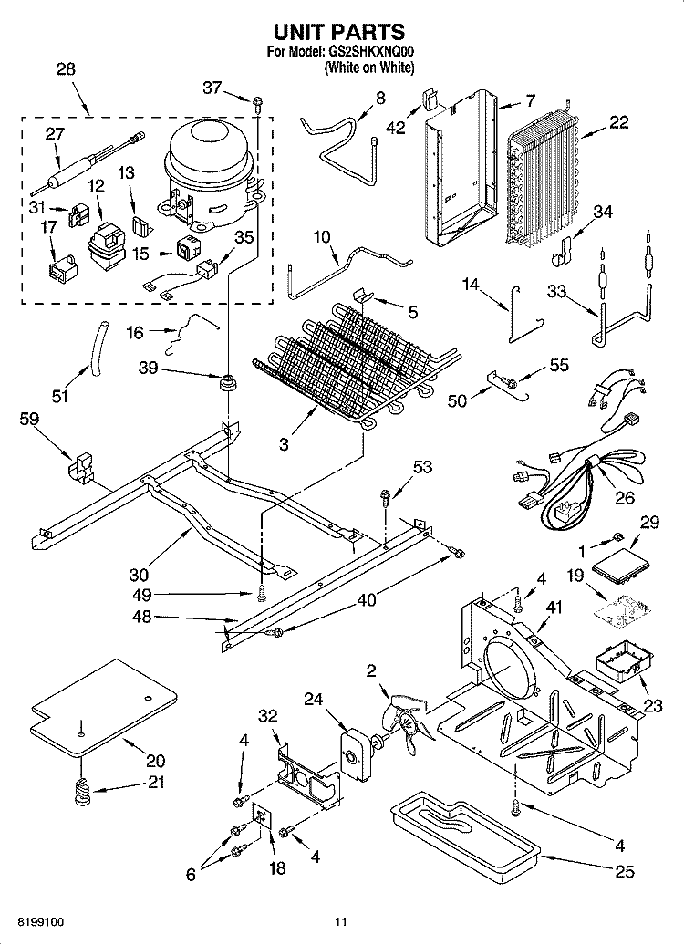 UNIT PARTS Diagram and Parts List for GS2SHKXNQ00  Whirlpool Refrigerator