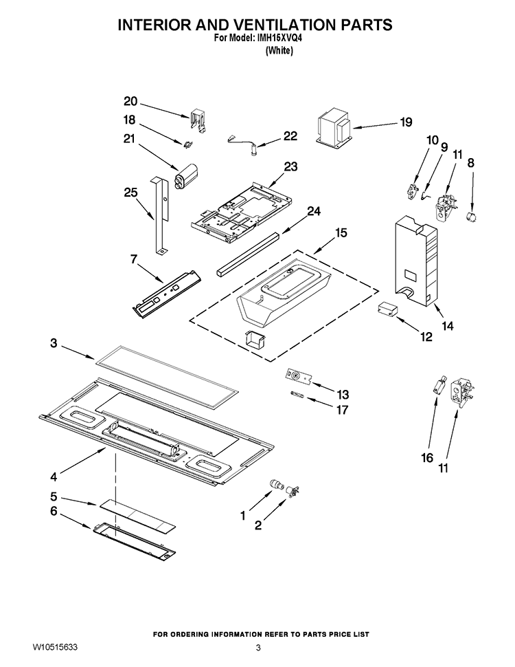 INTERIOR AND VENTILATION PARTS Diagram and Parts List for IMH15XVQ4  Whirlpool Microwave