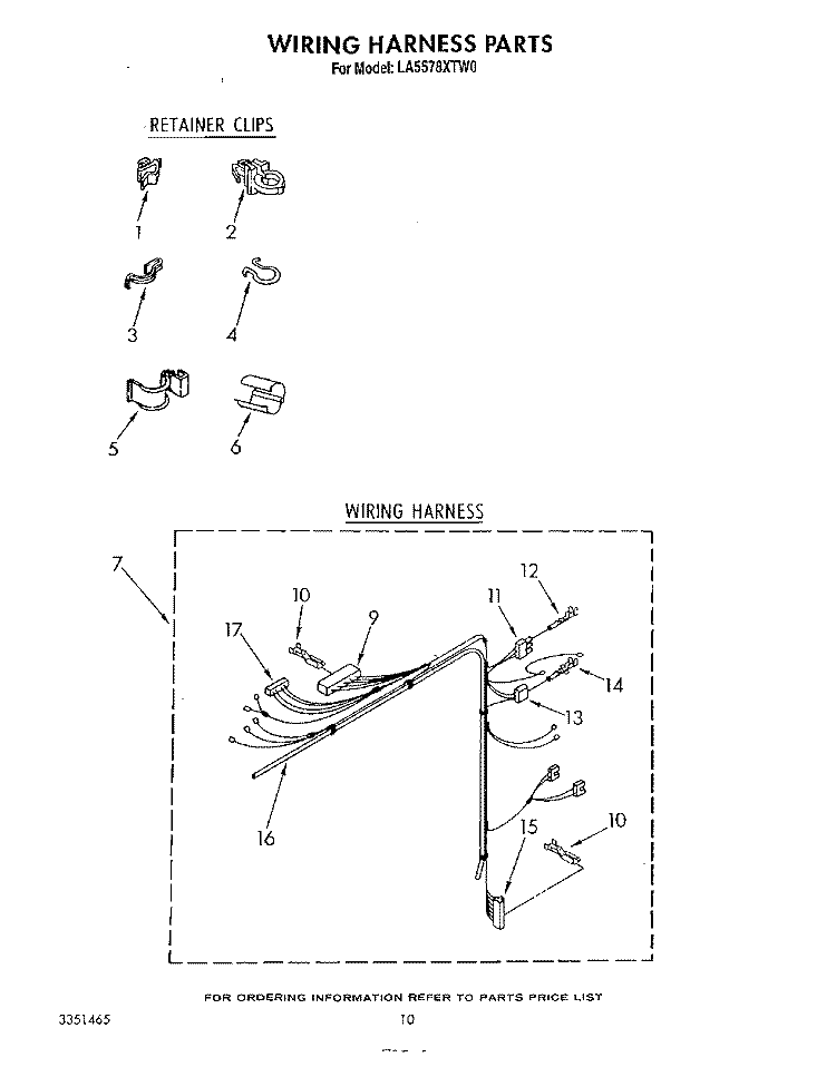 WIRING HARNESS Diagram and Parts List for LA5578XTG0  Whirlpool Washer