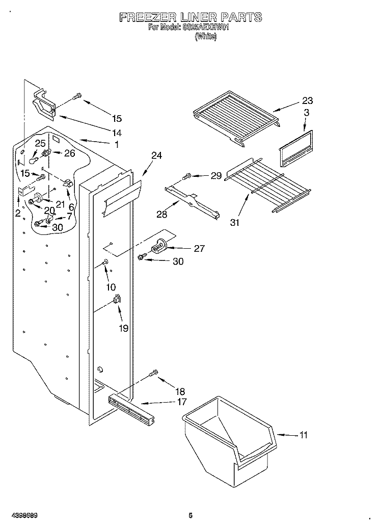 FREEZER LINER Diagram and Parts List for SS25AEXHW01  Whirlpool Refrigerator