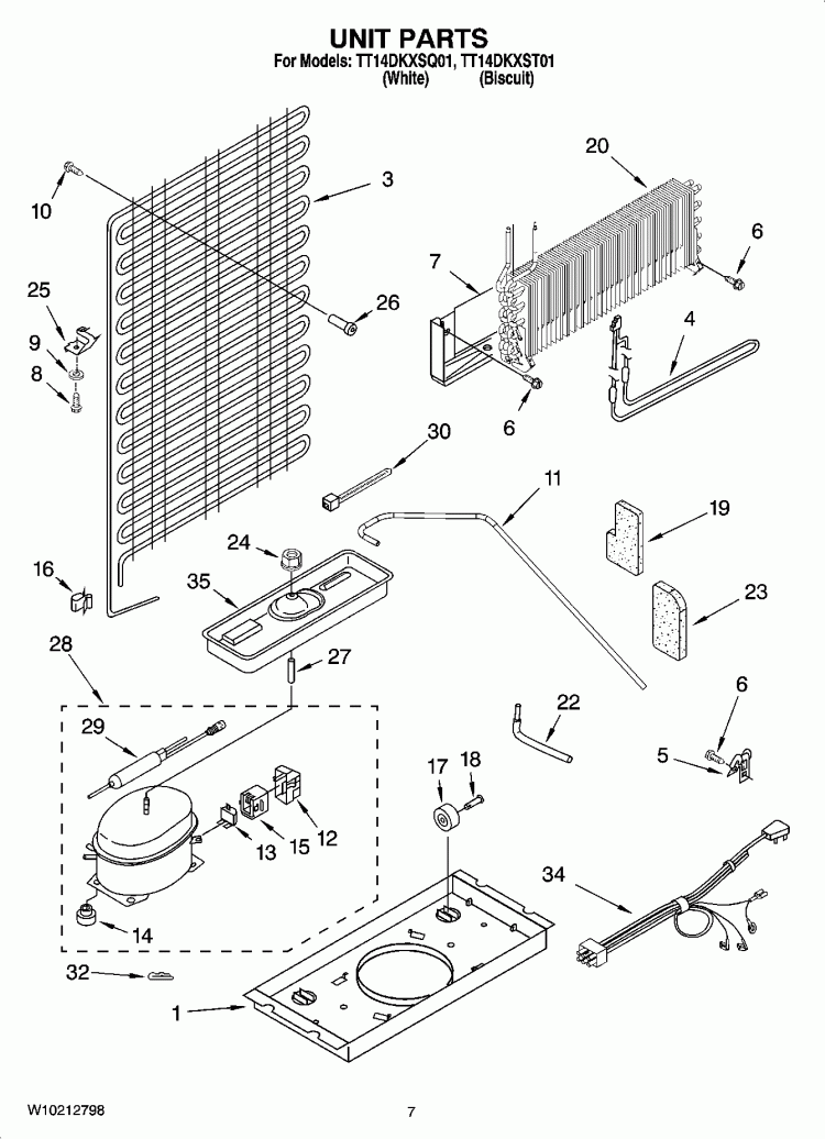 UNIT PARTS Diagram and Parts List for TT14DKXST01  Estate Refrigerator