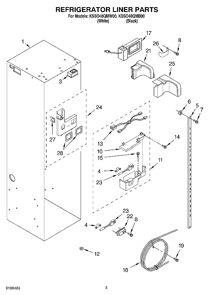 REFRIGERATOR LINER PARTS Diagram and Parts List for KSSO48QMW00  KitchenAid Refrigerator