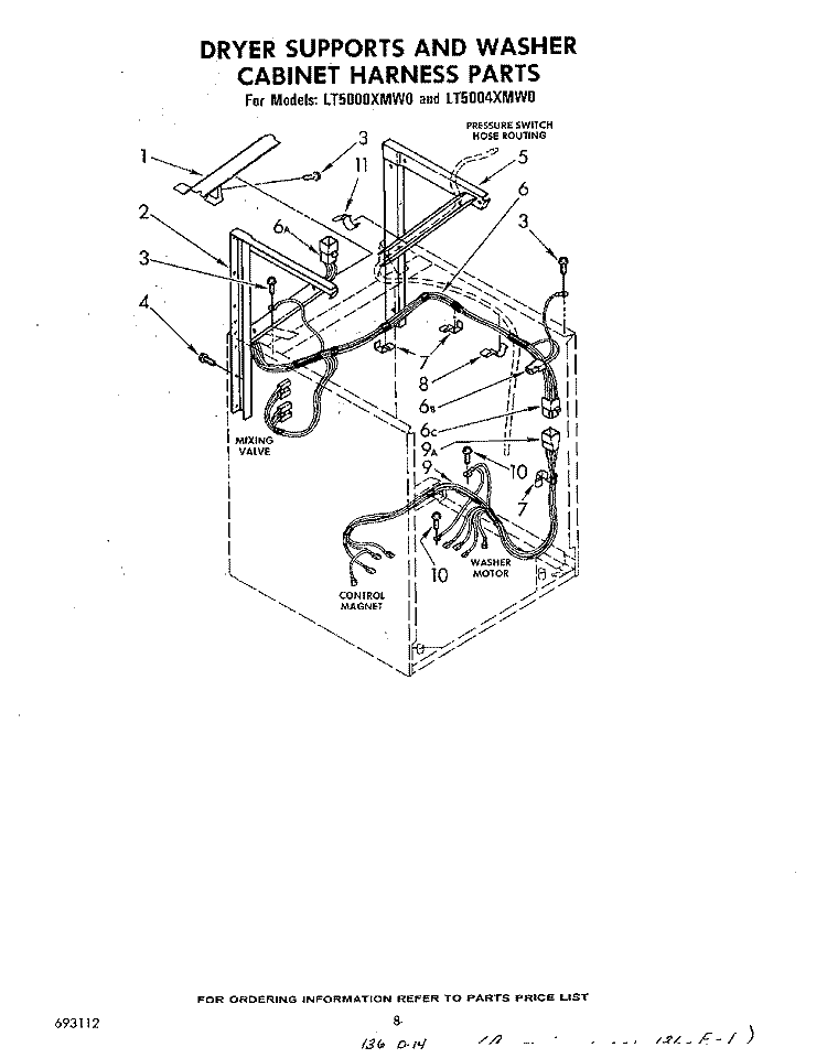 DRYER SUPPORTS AND WASHER CABINET H Diagram and Parts List for LT5004XMW0  Whirlpool Washer Dryer Combo