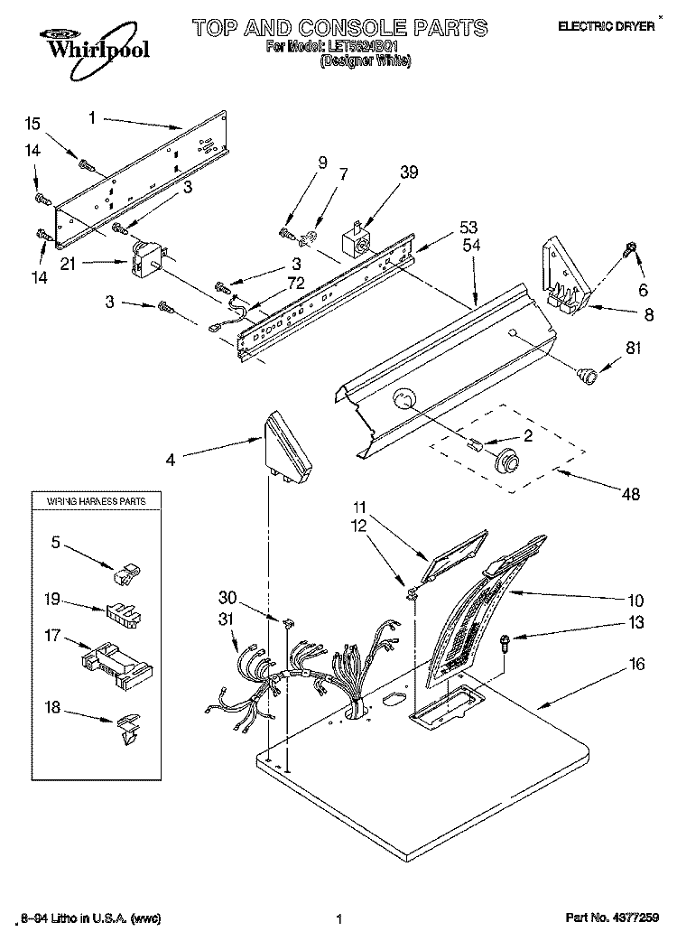 SECTION Diagram and Parts List for LET5624BQ1  Whirlpool Dryer