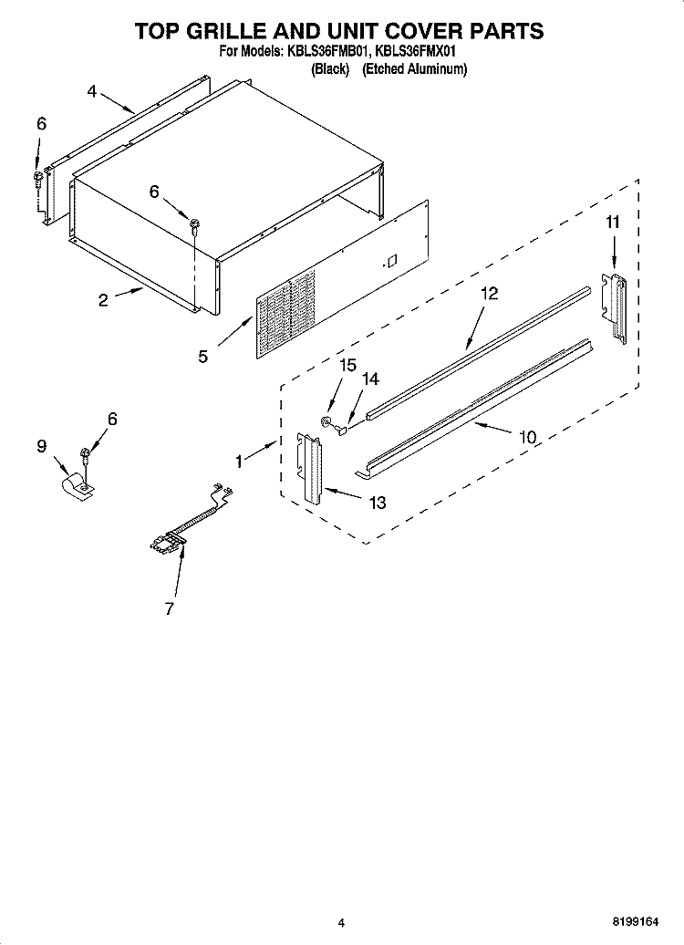 TOP GRILLE AND UNIT COVER PARTS Diagram and Parts List for KBLS36FMB01  KitchenAid Refrigerator