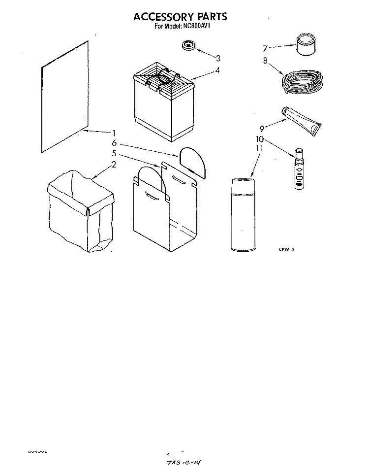 ACCESSORIES Diagram and Parts List for NC800AV1  Whirlpool Trash Compactor
