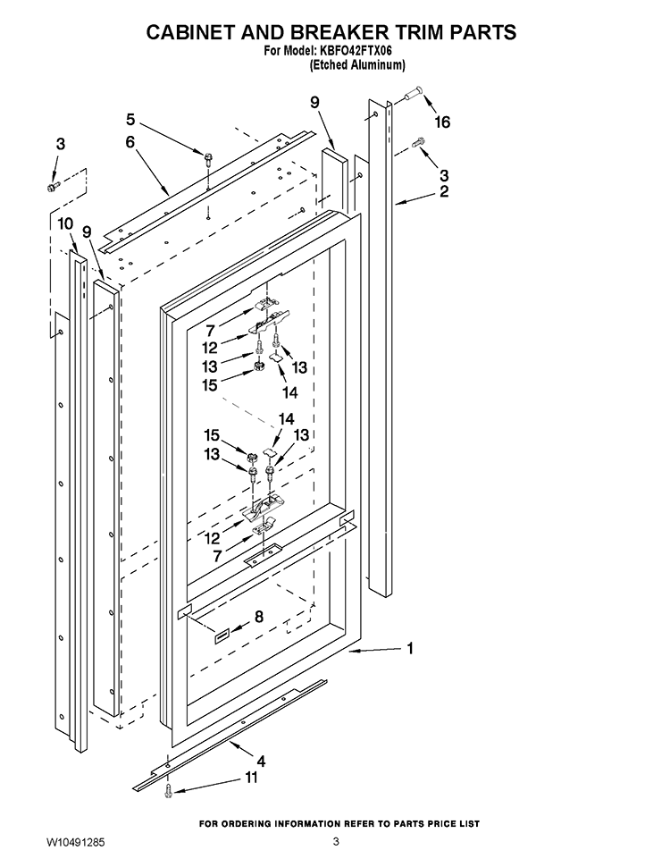 CABINET AND BREAKER TRIM PARTS Diagram and Parts List for KBFO42FTX06  KitchenAid Refrigerator