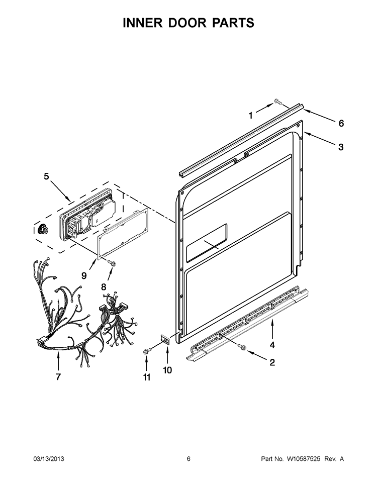 INNER DOOR PARTS Diagram and Parts List for IUD8500BX0  Whirlpool Dishwasher