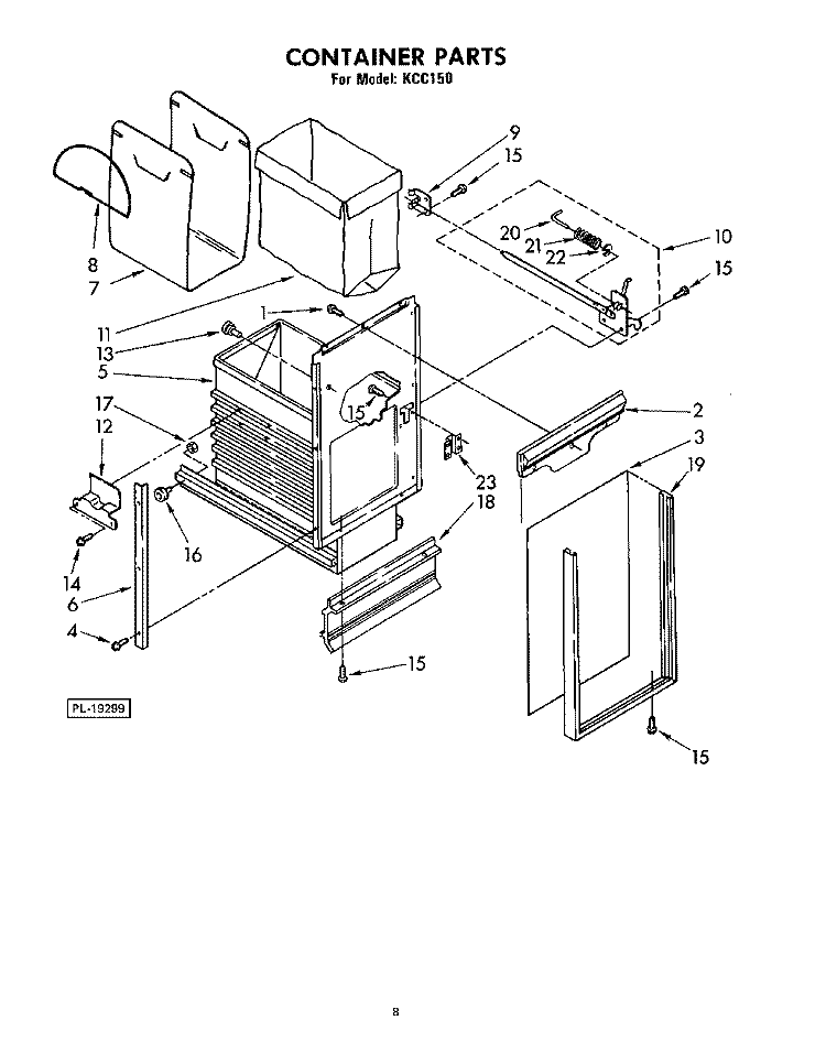 CONTAINER (KCC150) Diagram and Parts List for KCC150  KitchenAid Trash Compactor