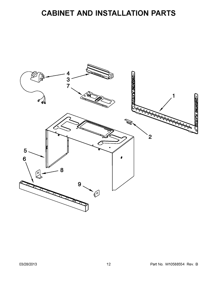 CABINET AND INSTALLATION PARTS Diagram and Parts List for YWMH2205XVQ2  Whirlpool Microwave